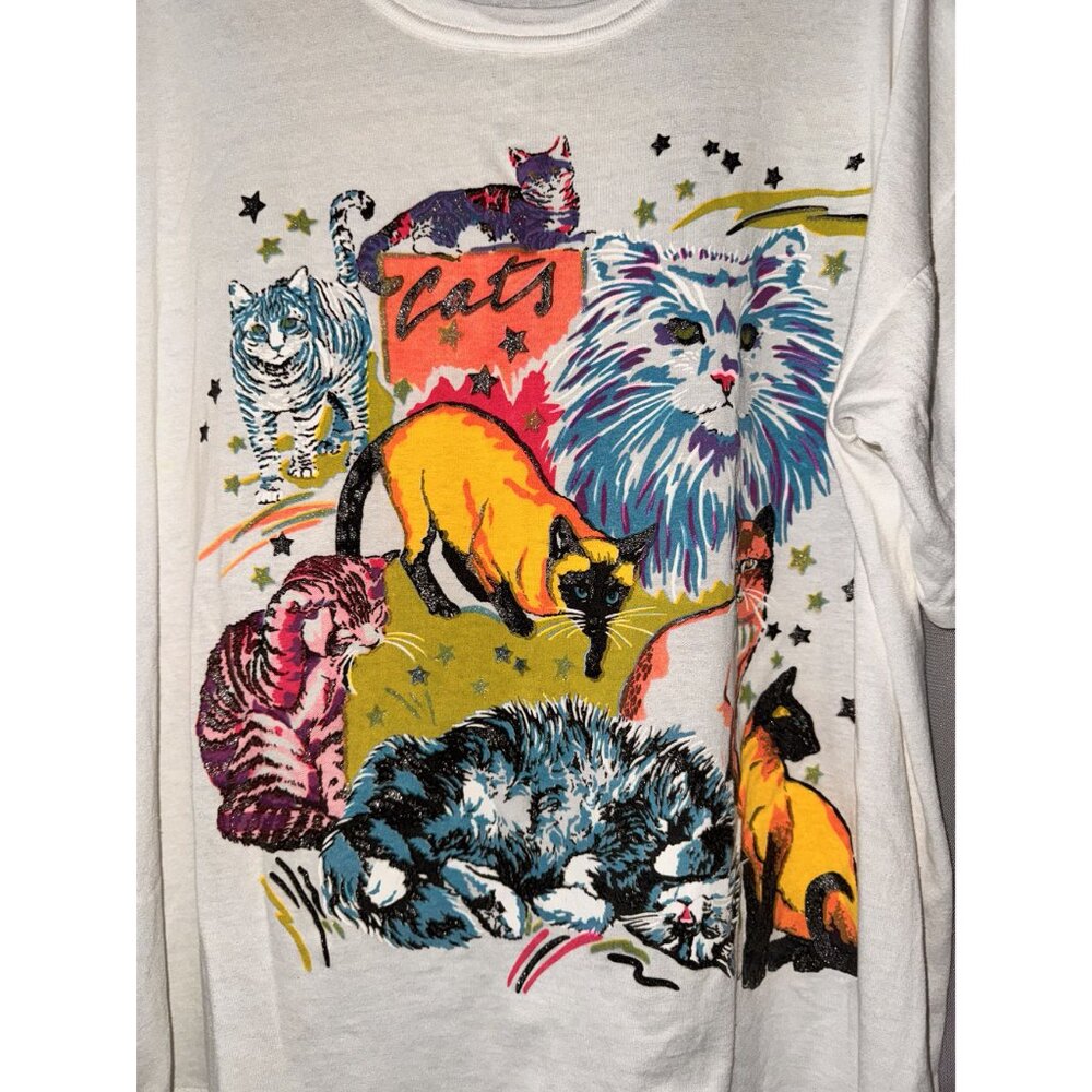 Vintage XXL Oversized all over Cat print single stitch graphic tee - Picture 4 of 10